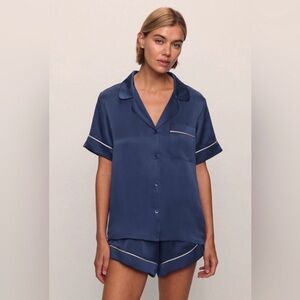 Enerjey Inez Washable Silk Navy Blue Pajama Set